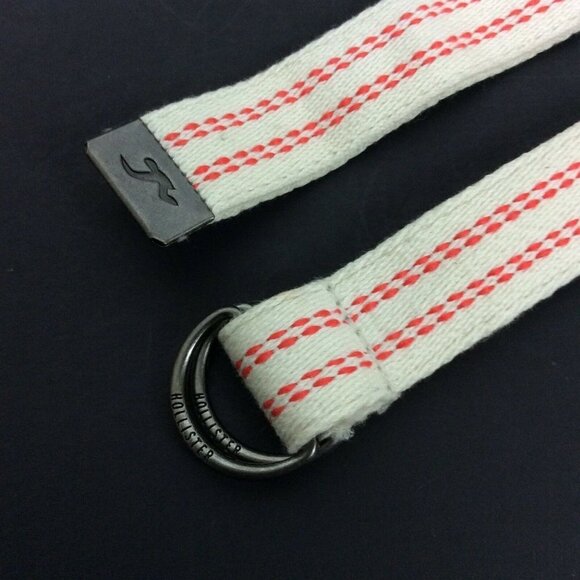 Hollister Belt Size XS D Rings Webbed Cotton Cream Orange Striped Nautical - Picture 2 of 4